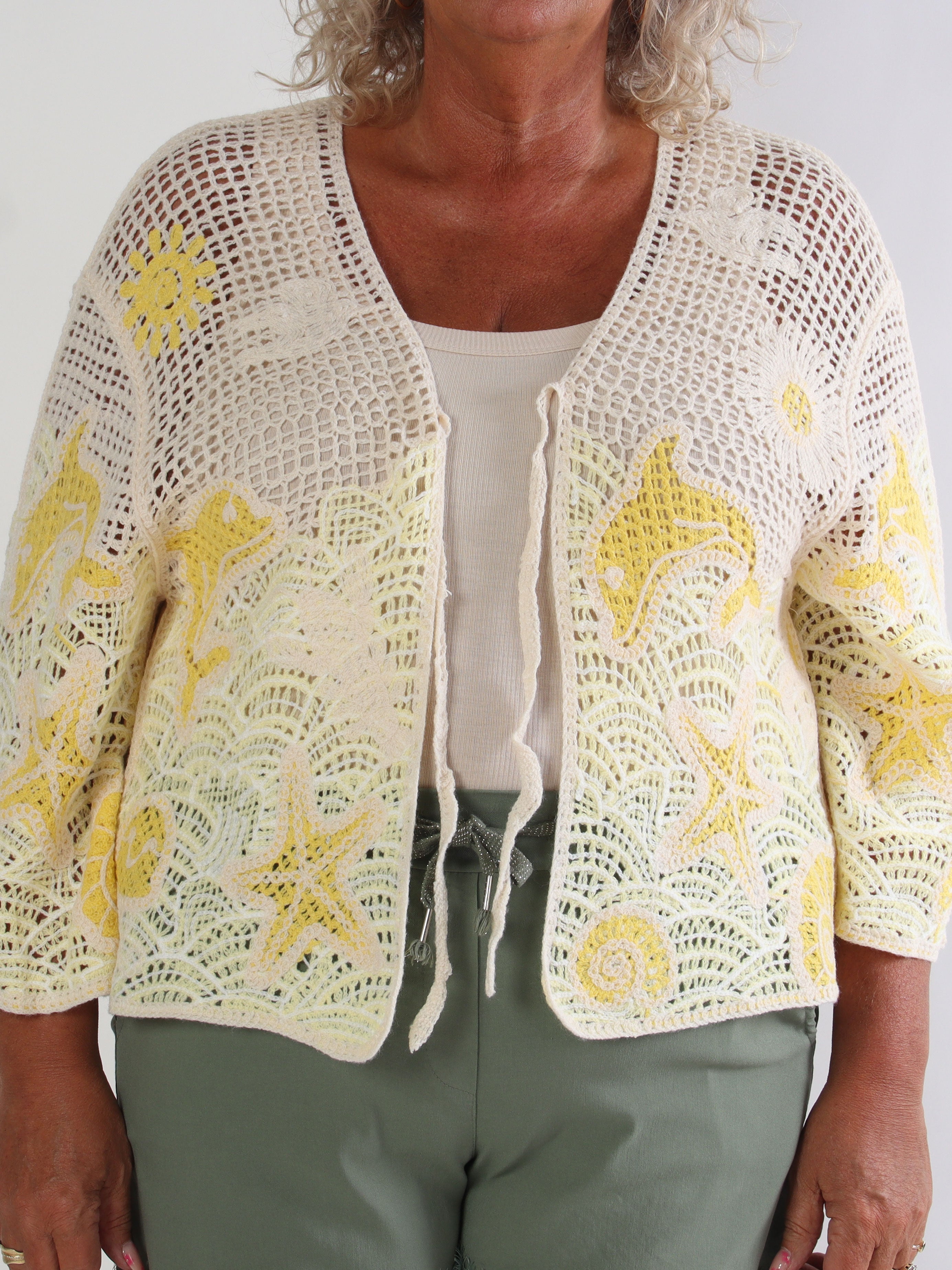 Diana - Hæklet plus size bomulds cardigan med sommermotiver